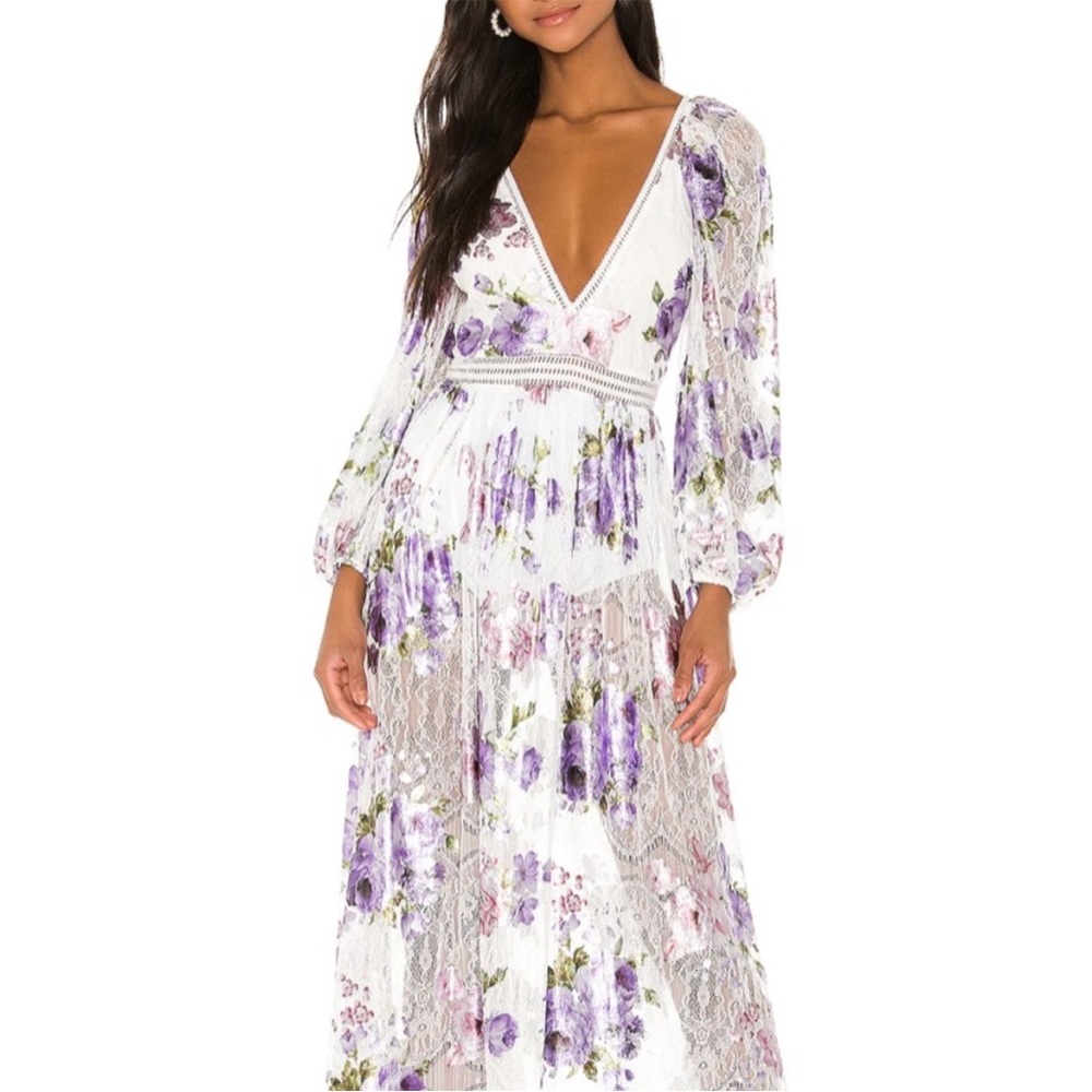 For love and lemons purple foil flower dress